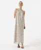 vestido longo feminino com bordado estampado bege G