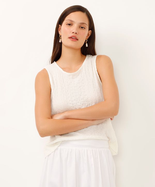 regata decote redondo alça média texturizada off white P