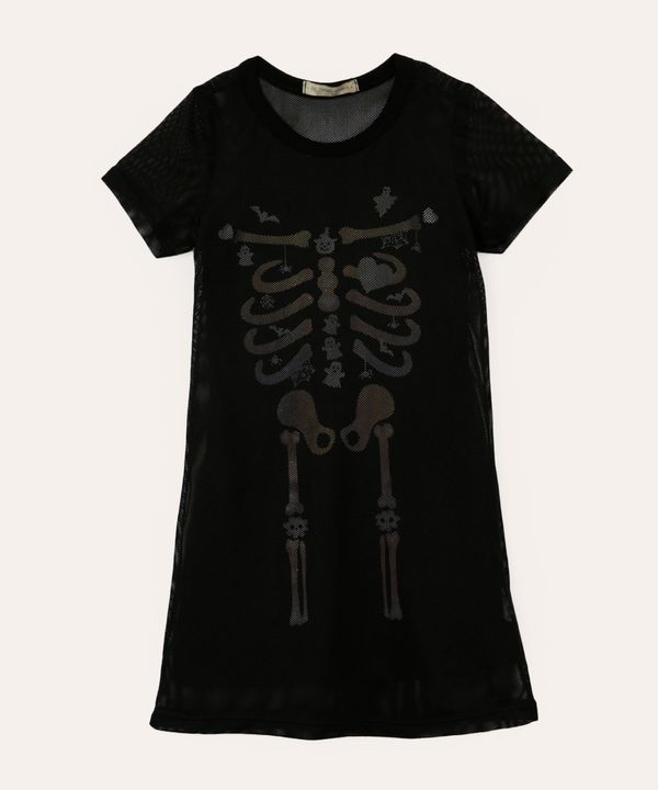 vestido midi de tule infantil manga curta esqueleto preto 4