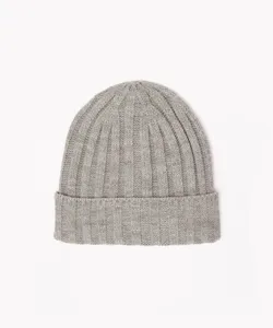 gorro de tricô canelado com dobra cinza mescla Único