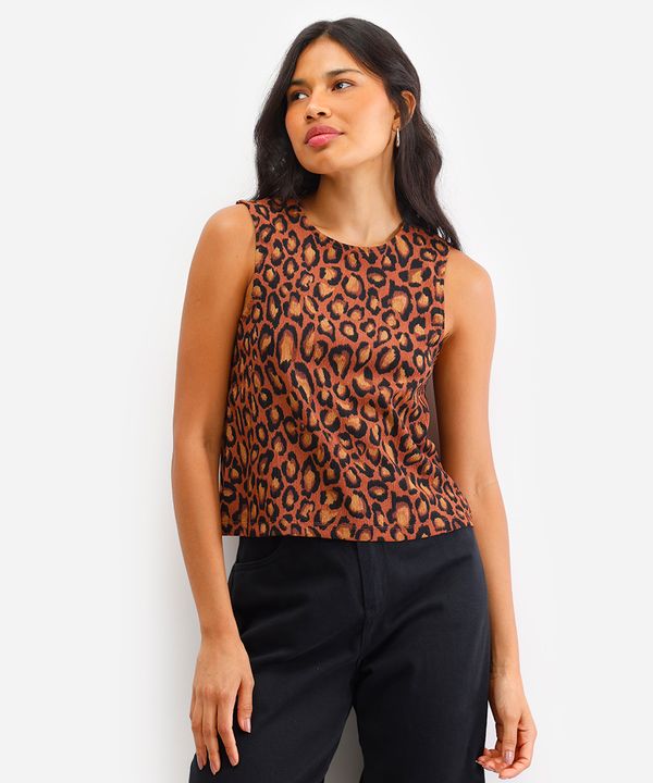 regata feminina animal print texturizada marrom PP