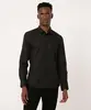 camisa slim manga longa estampada preta G