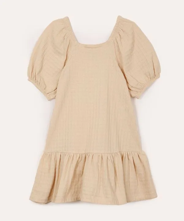 vestido infantil texturizado manga curta bege 12