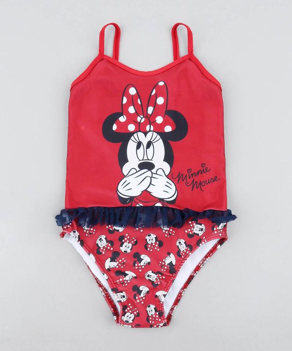 Maiô Infantil Minnie Estampado com Tule Proteção UV50+ Vermelho 4