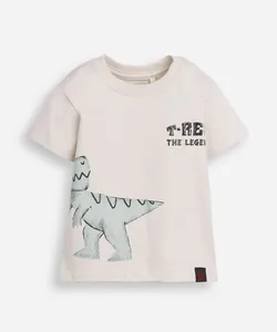 camiseta infantil de algodão manga curta dinossauro bege 4