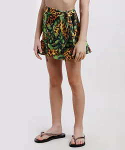 Saia Saída de Praia Infantil Água de Coco Envelope Estampada Bananeira Animal Print Onça Caramelo 4