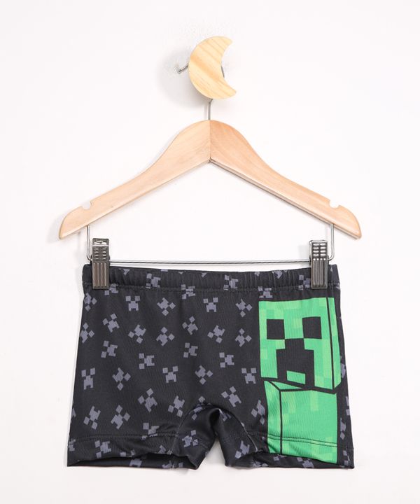 Sunga Infantil Boxer Creeper Minecraft com Proteção UV50+ Preta 12