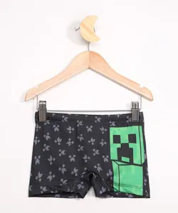 Sunga Infantil Boxer Creeper Minecraft com Proteção UV50+ Preta 4