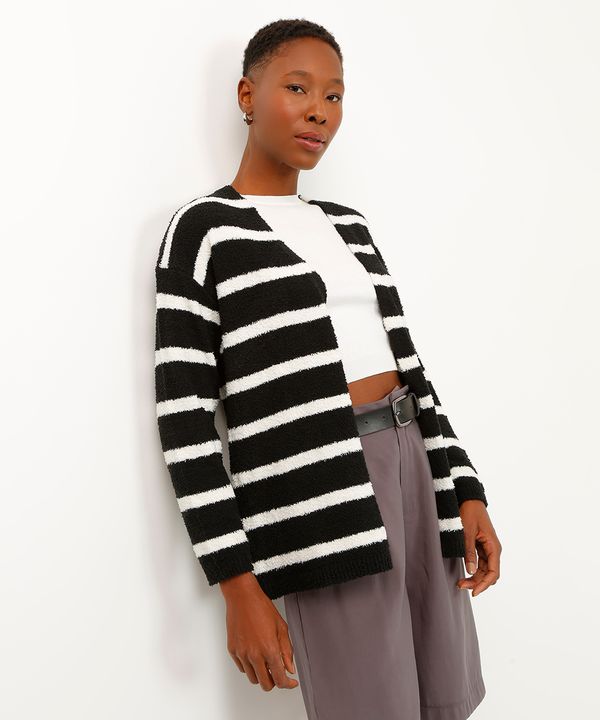 cardigan de tricot listrado preto P