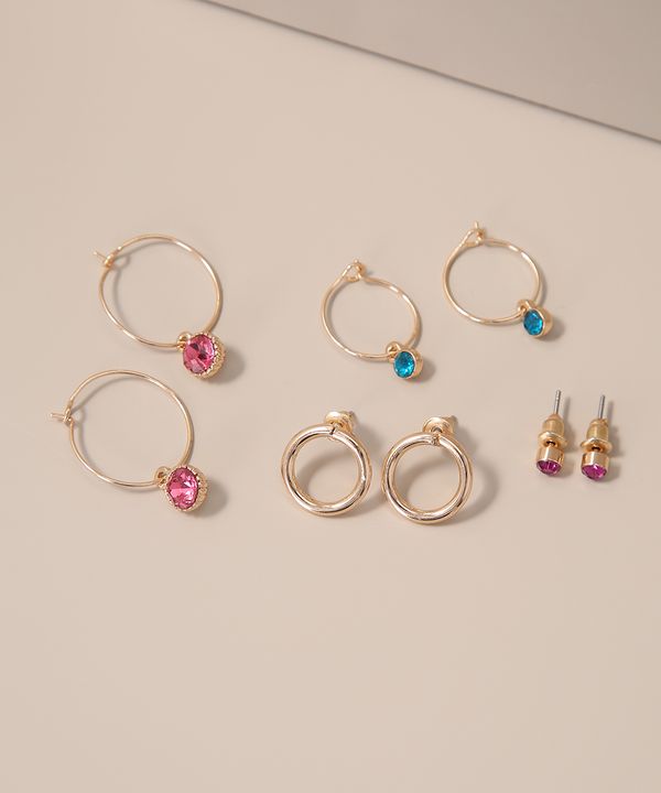 Kit de 4 Brincos com Argola e Pedra Zircônia Dourado Único