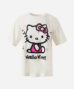 camiseta de algodão juvenil manga curta hello kitty bege 14
