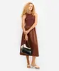 vestido midi canelado saia volumosa marrom GG