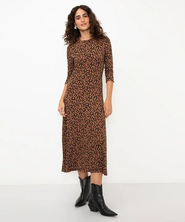 vestido midi de viscose floral marrom P