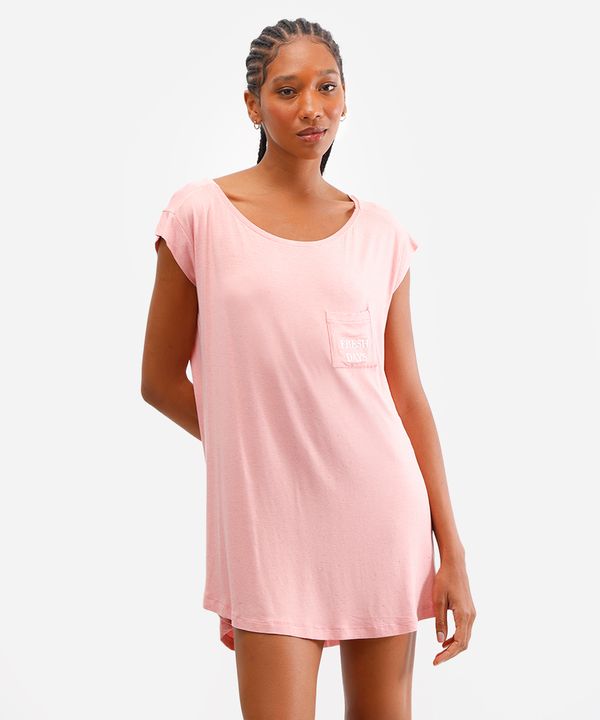camisola feminina com linho manga curta rosa M