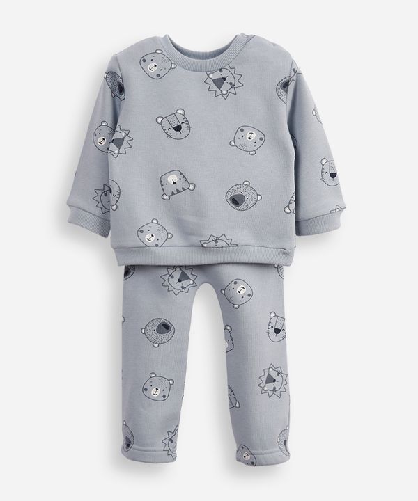 conjunto de moletom infantil longo bichinho azul 9-12