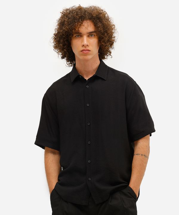camisa masculina de viscose manga curta preta M