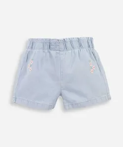 shorts infantil jeans flor azul 6-9