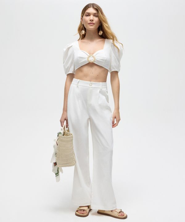 calça pantalona saída de praia com pregas patbo off white M