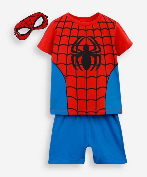 conjunto infantil de algodão homem aranha com máscara vermelho 1