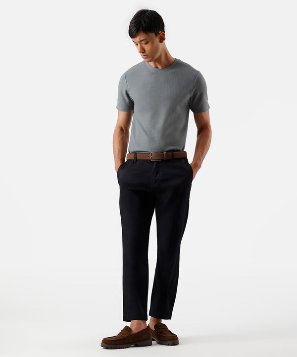 calça slim masculina de alfaiataria cós elástico preta 46