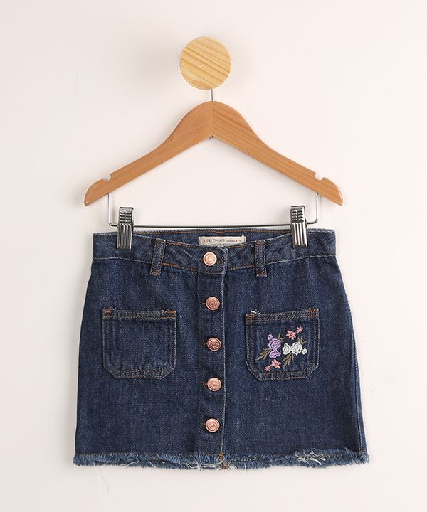 Saia Infantil Jeans com Botões Azul Escuro 10