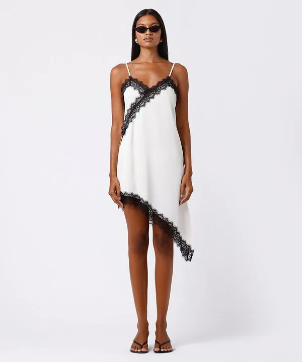 vestido slip dress feminino com renda assimétrico mindset off white M