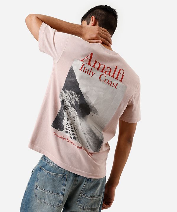 camiseta masculina de algodão estampada estonada rosa M