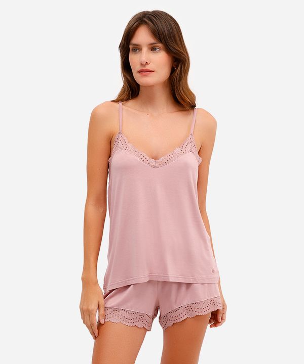 pijama short doll feminino de viscose com renda rosa G