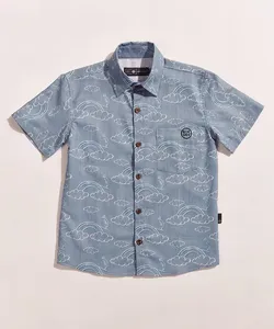 Camisa Juvenil Birden Tal Pai Tal Filho Nuvens Manga Curta com Bolso Azul Claro 16