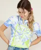 Blusa Feminina Signo Peixes Estampada Tie Dye Manga Curta Decote Redondo Azul G