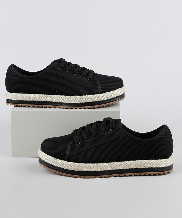 Tênis Feminino Oneself Flatform Tratorado com Corda Preto 35