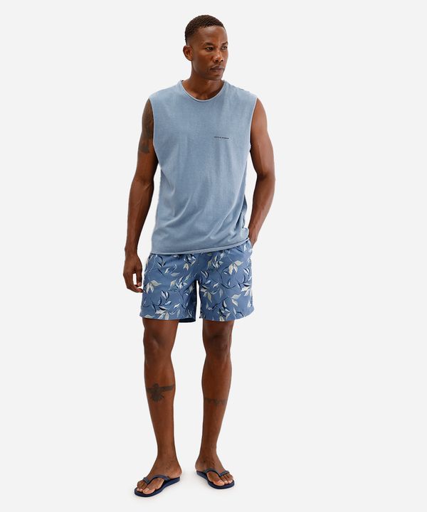 short reto masculino cós com cordão folhagem azul M