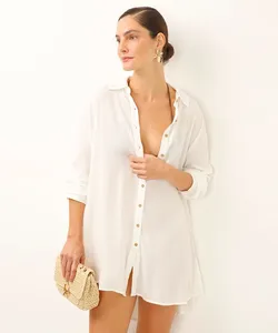chemise saída de praia em viscose texturizada off white P
