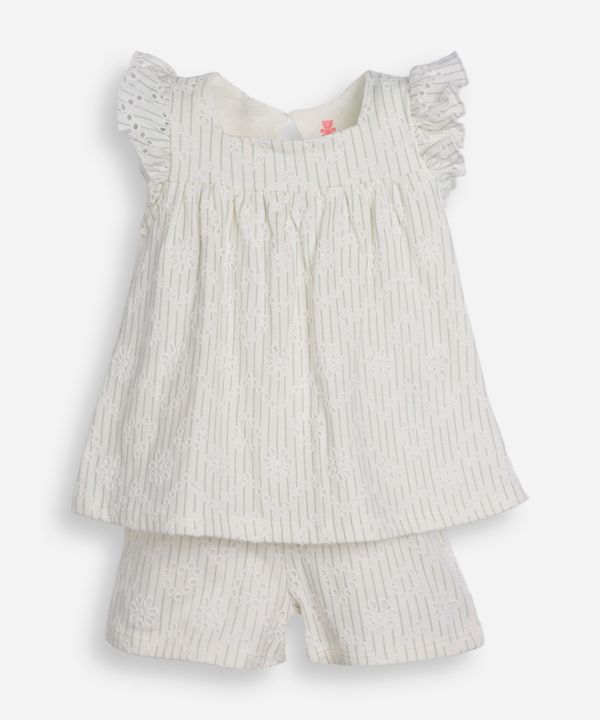 conjunto infantil em laise listrado - off white 12-18