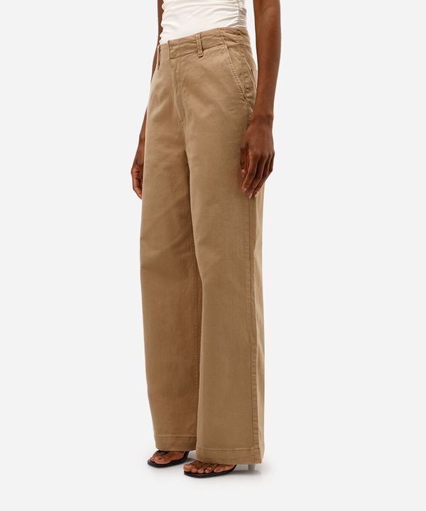 calça wide leg feminina de sarja bege 38