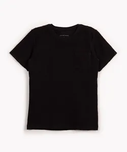 camiseta de algodão infantil texturizada com bolso manga curta preto 4