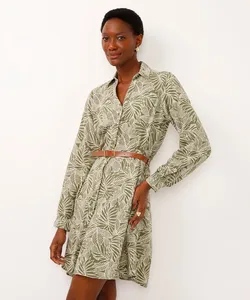 chemise curto de viscose com cinto folhagem verde M