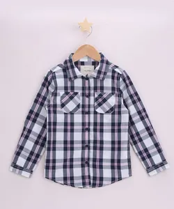 Camisa Infantil Estampada Xadrez com Bolso Manga Longa Preta 12