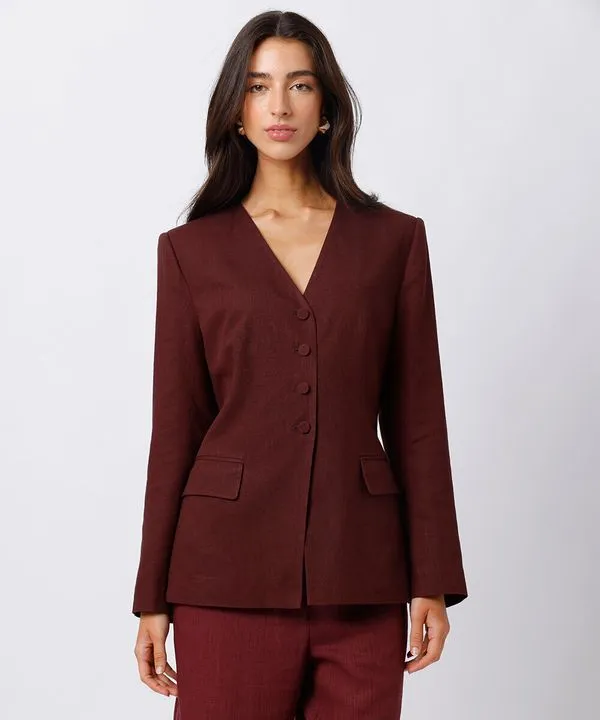 blazer de alfaiataria feminino com linho mindset vinho M