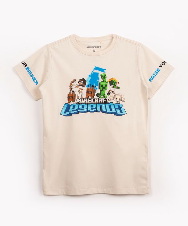 camiseta de algodão infantil minecraft manga curta bege claro 10