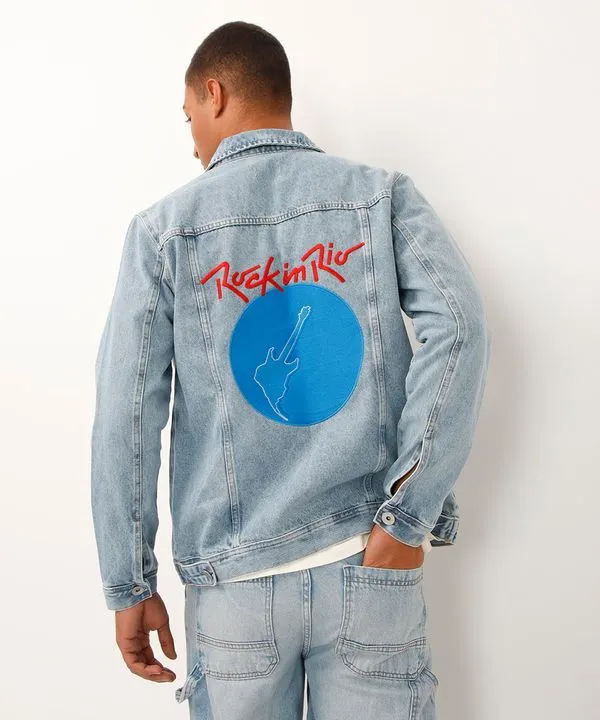 jaqueta trucker oversized jeans rock in rio azul GG