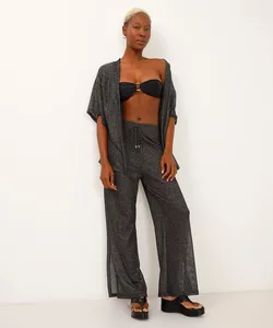 calça saída de praia de tela lurex preta P