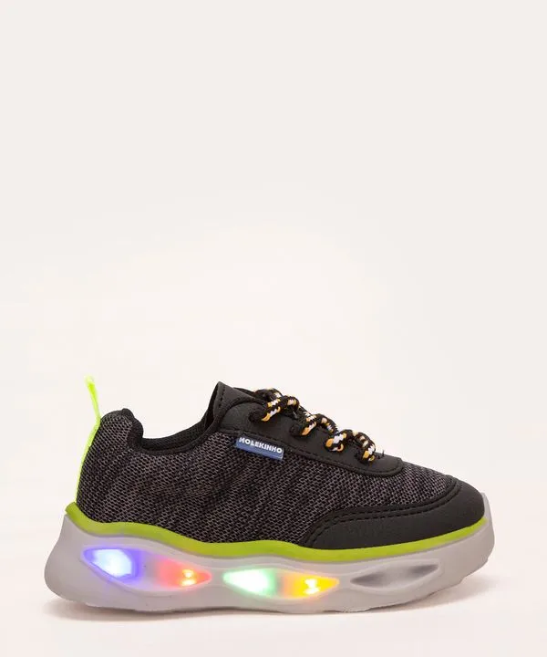 tênis infantil cano baixo com luz molekinho preto 26