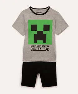 pijama de algodão infantil minecraft manga curta cinza 10