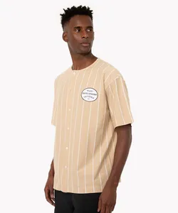 camisa de algodão listrada miami manga curta bege P