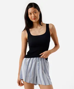 short feminino de pijama em viscose listrado azul PP
