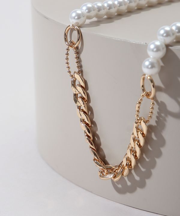 Colar Feminino de Corrente Pérolas Dourado Único