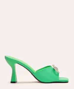tamanco salto alto laço de strass oneself verde 34