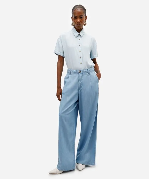 calça wide leg feminina jeans azul 42