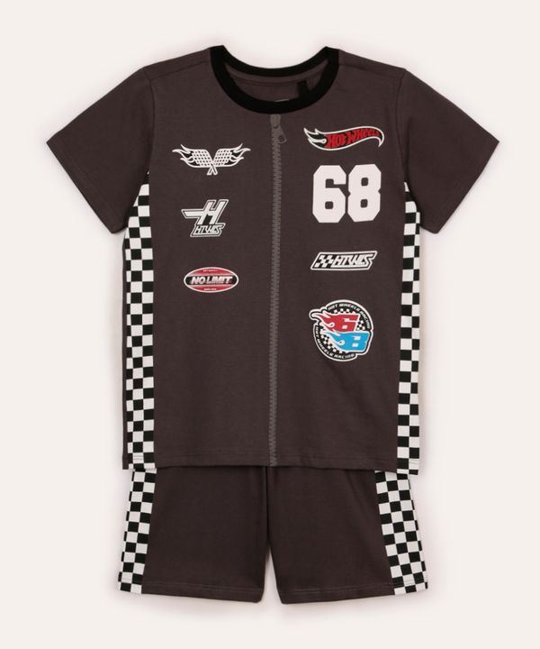 pijama curto infantil fantasia hot wheels cinza 7